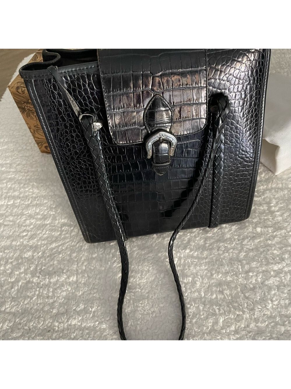 Brighton Donna Vintage 1996 faux crocodile leather black shoulder bag